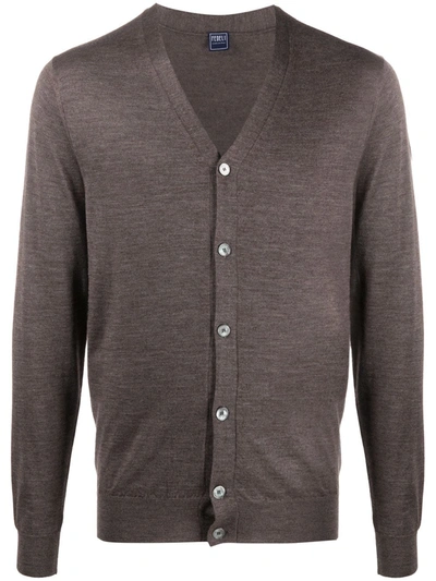 Fedeli V-neck Ribbed Knit Cardigan In Brown
