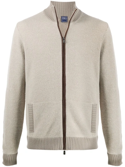 Fedeli Zipped Ribbed Cuff Jumper In Neutrals