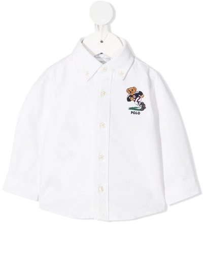Ralph Lauren Babies' Embroidered Logo Shirt In White