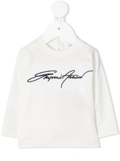 Emporio Armani Babies' Embroidered Logo T-shirt In White