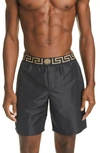 Versace Swim Shorts Featuring Greek Border In Black