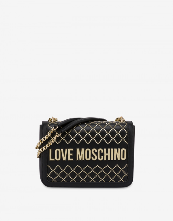 Love Moschino Woven Gold Studs Shoulder Bag In Black | ModeSens