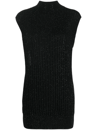 Emporio Armani Top Knit Long Sleeveless Top Rhinestone In Black