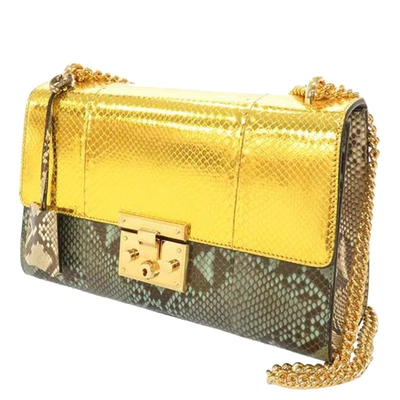 Pre-owned Gucci Multicolo Medium Padlock Python Leather Crossbody Bag In Gold