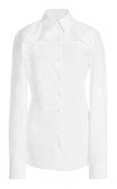 Jacquemus Sauge Cutout Cotton Poplin Shirt In White