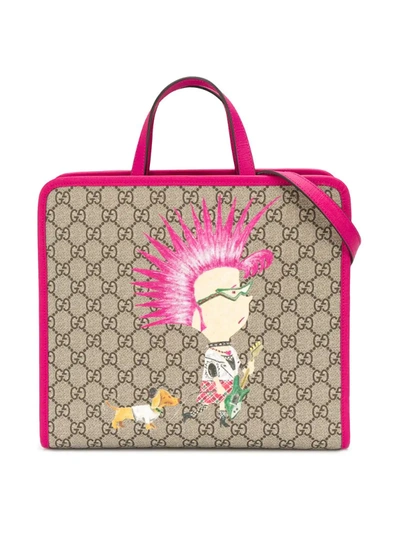 Gucci Kids' Gg Punk Print Tote Bag In Pink
