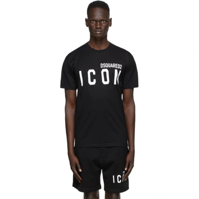 Dsquared2 Black Crewneck T-shirt With Maxi Logo Print On The Front In Cotton Man
