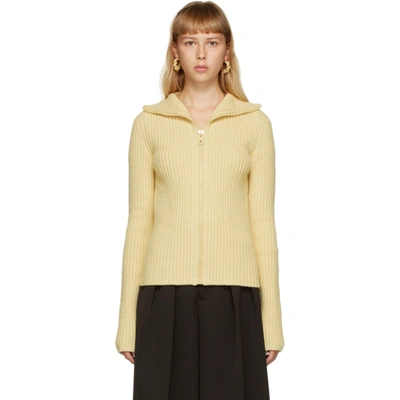 Bottega Veneta Zip-up Wool Knit Cropped Sweater In 9311 Butter