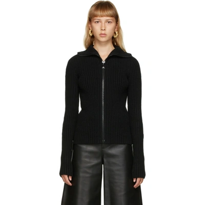 Bottega Veneta Zip-up Wool Knit Cropped Jumper In Black