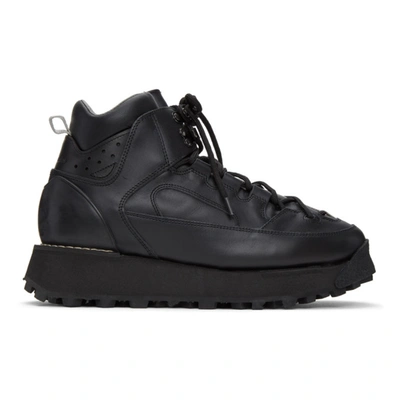 Acne Studios Flatform Leather Hiking Boots In Black