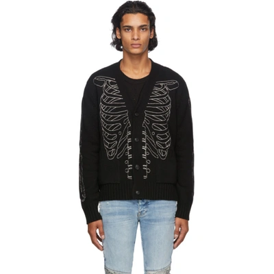 Amiri Skeleton Embroidered Knitted Cardigan In Black