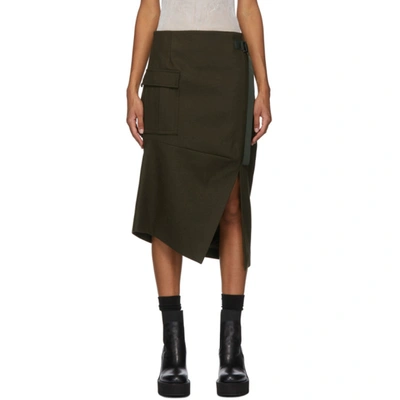 Sacai Slit Twisted Melton Wool Skirt In Green