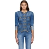 BALMAIN BLUE DENIM VINTAGE COLLARLESS JACKET