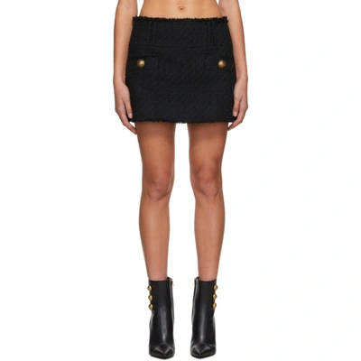 Balmain Low-rise Tweed Trapeze Mini Skirt In Noir