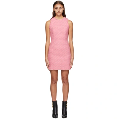 Balmain Frayed Cotton-blend Tweed Mini Dress In Pink