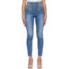 BALMAIN BLUE EIGHT-BUTTON SKINNY JEANS