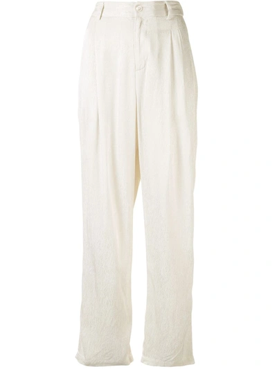 Raquel Allegra Ripple Satin Pleated Trousers In White