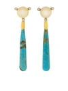 GUITA M 18KT YELLOW GOLD, TURQUOISE, SOUTH SEA PEARL AND DIAMOND EARRINGS