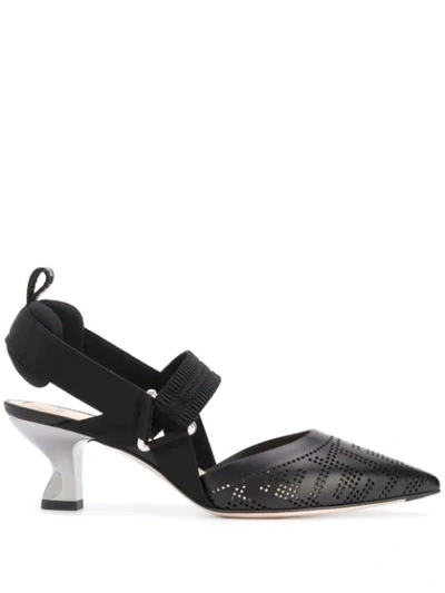 Fendi Pumps In Perforated Black Leather Ff