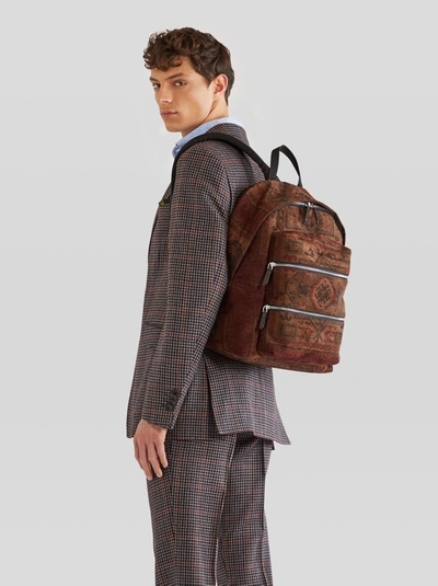 Etro Carpet Print Fabric Backpack In Brown