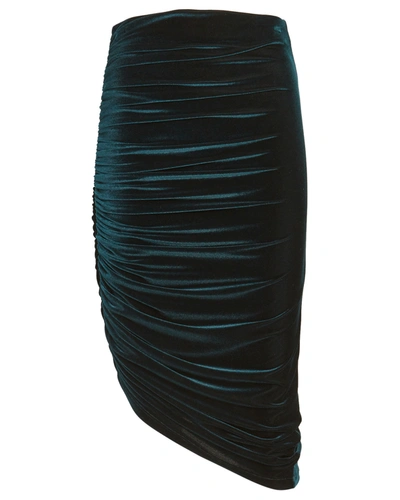 Alix Nyc Langston Ruched Velvet Midi Skirt In Blue-drk