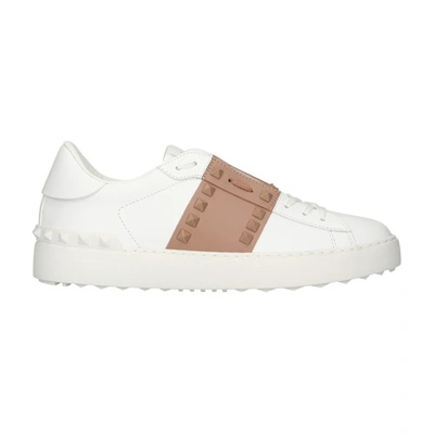 Valentino Garavani Smooth Leather Open Sneakers In Bianco Rose Cannelle