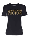 VERSACE JEANS COUTURE LAMINATED LOGO PRINT T-SHIRT IN BLACK
