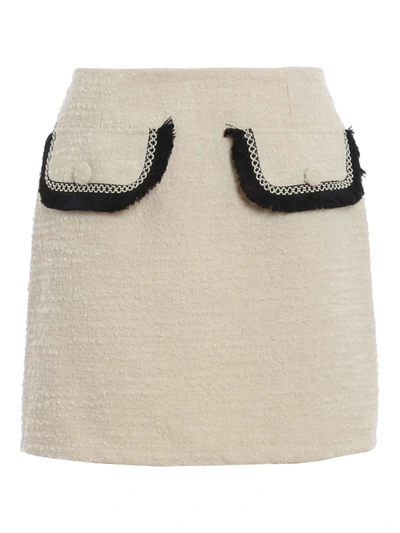 Be Blumarine Bouclé Wool Blend Mini Skirt In Cream Colour