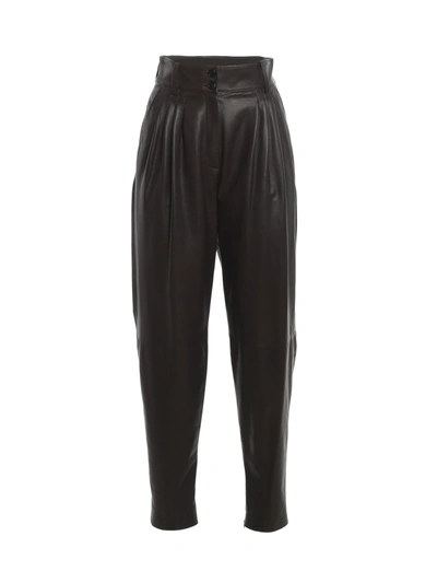 Dolce & Gabbana Pleated Leather Culottes In Dark Brown