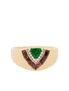 EMILY WHEELER 18KT ROSE GOLD, EMERALD, PINK SAPPHIRE AND DIAMOND TIERED SIGNET RING