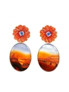 GUITA M 18KT YELLOW GOLD, RED AGATE AND TANZANITE FLOWER EARRINGS