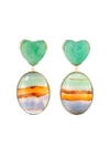 GUITA M 18KT YELLOW GOLD, STRIPE AGATE AND JADE HEART EARRINGS