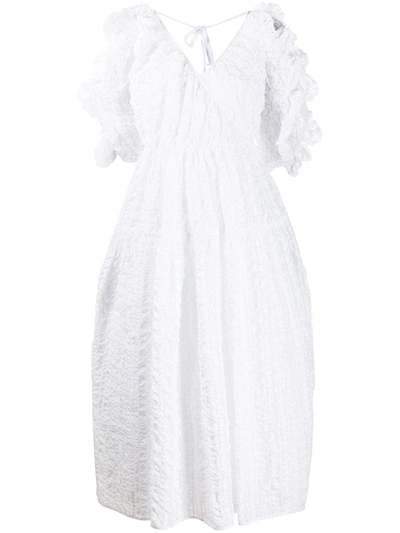 Cecilie Bahnsen Ruffle Sleeve Midi Dress In White