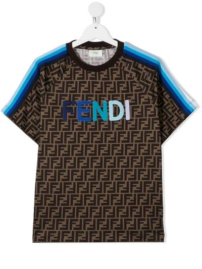 Fendi Teen Ff Pattern T-shirt In Brown