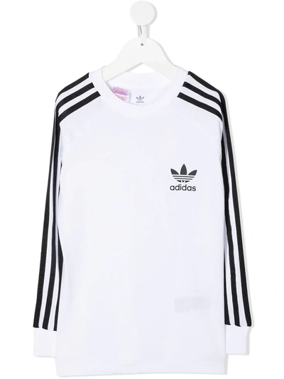 Adidas Originals Kids' Stripe Detail T-shirt In White