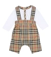 BURBERRY BABY VINTAGE CHECK BODYSUIT AND OVERALLS SET,P00516141