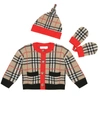 BURBERRY BABY VINTAGE CHECK CARDIGAN WITH BEANIE AND GLOVES,P00516143