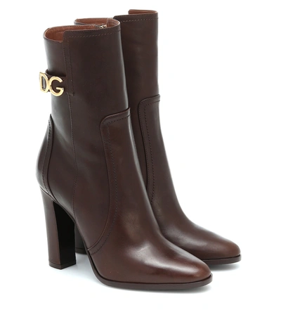 Dolce & Gabbana Leather High Heel Almond Toe Ankle Boots In Animal Print