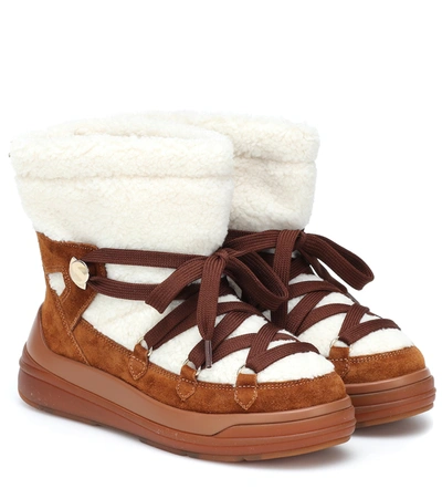 Moncler Insolux Faux Shearling-trimmed Suede Boots In Brown