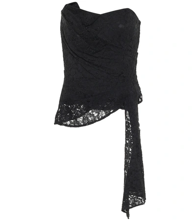 Veronica Beard Selima Draped Cotton-blend Corded Lace Bustier Top In Black