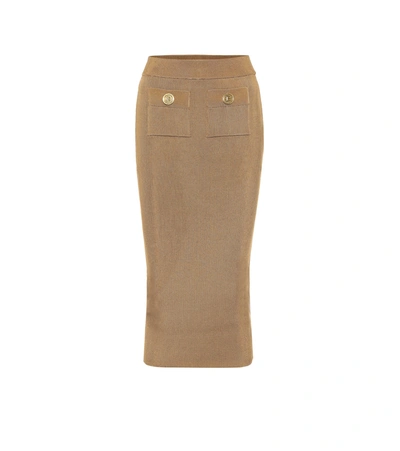 Balmain High-waisted Knit Skirt In Brown