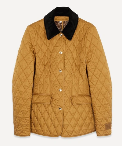 Burberry Corduroy Collar Quilted Barn Jacket In Camel