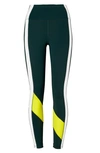 Tory Sport By Tory Burch Weightless Colorblock High Waist Leggings In Conifer / Citrea