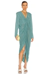 Bottega Veneta Glossy Viscose Jersey Ruched Maxi Dress In Storm