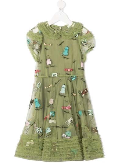 Fendi Kids' All-over Print Dress In Green