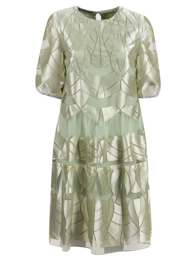 Alberta Ferretti Laser-cut Layered Dress In Green