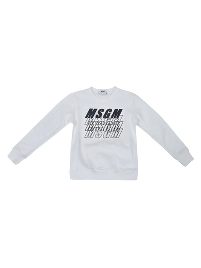 Msgm Kids' Logo Printed Cotton Sweatshirt In White