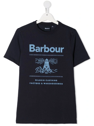 Barbour Kids' Short Sleeve Logo Print T-shirt In Blue