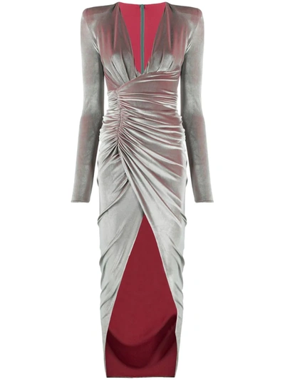 Alexandre Vauthier Ruched Velvet Evening Dress In Multi