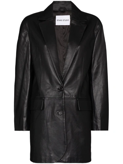 Stand Studio Juniper Leather Blazer Jacket In Black